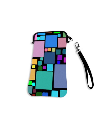 Bolsa case para celular com zíper quadrados coloridos p