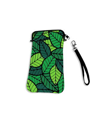 Bolsa case para celular com zíper folhas verde paper