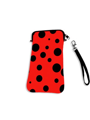 Bolsa case para celular com zíper fundo joaninha bolinhas