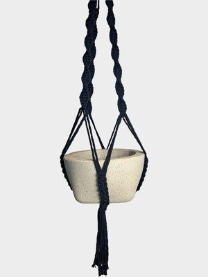 Vaso cachepô concreto com suporte macramê