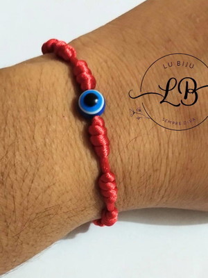 Pulseirasl vermelha 7 nós com olho grego 8mm fio 2mm cabala