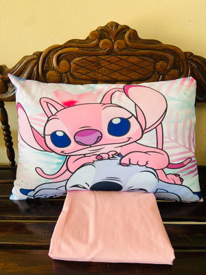 Lençol solteiro com elástico + fronha estampada stitch