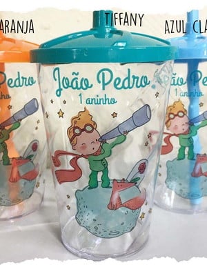 Copo 300 ml com tampa e canudo color- o pequeno príncipe