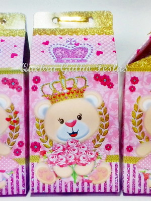 Caixa milk ursa princesa rosa lembrancinha ursinha- 10 unid.
