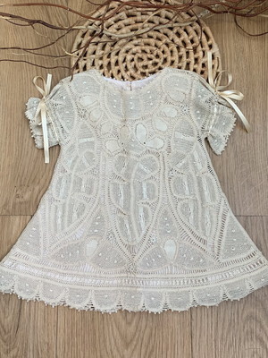 Vestido infantil renda renascença bege - isis