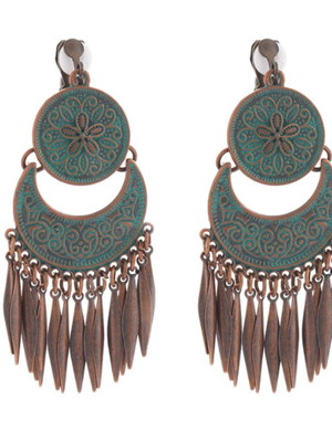 Brinco de pressão bohochic boêmio verde e marrom de metal