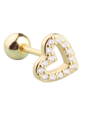 Piercing tragus coração zircônia cravejado aço inoxidável