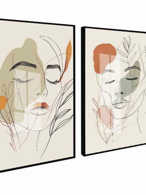 Kit 2 quadros mulheres floridas luxo molduras
