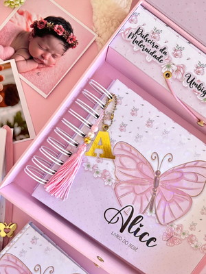 Kit livro do bebê, caderneta de vacina e caixa personalizada