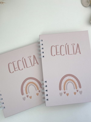 Kit livro do bebê + caderneta de vacinação | arco-íris palha