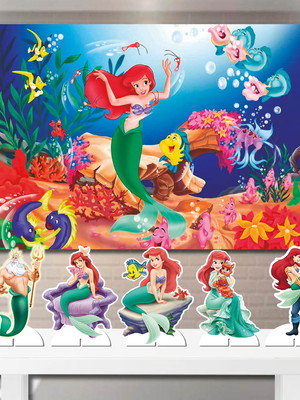 Kit cenário painel de aniversário, display md pequena sereia