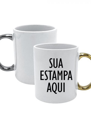 Caneca personalizada de cerâmica com alça cromada