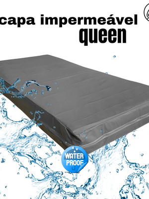 Capa colchão casal queen impermeável zíper 158/198/25 cinza