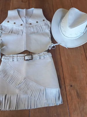 Fantasia country infantil fazendinha chapéu + colete + saia