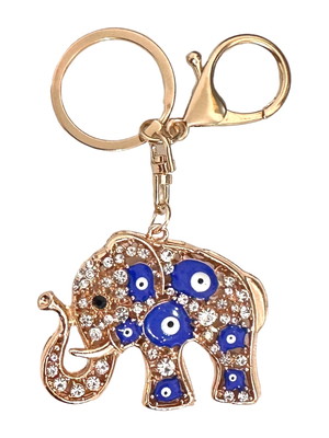 Chaveiro metal olho grego elefante com strass