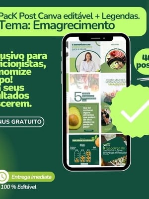 Templates editáveis canva - pack 40 post emagrecimento