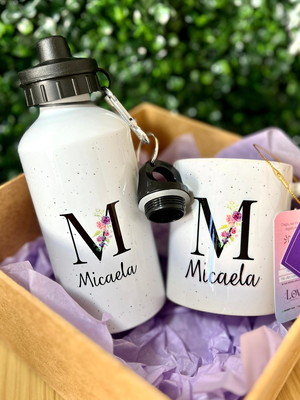 Kit squeeze + caneca de porcelana personalizada