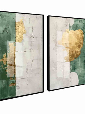 Quadro decorativo com vidro abstrato tons de verde e gold
