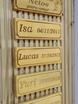 10 placa decoração suspença de pinus com escritas alça couro