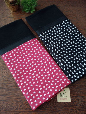 Kit c/ 2 panos de prato preto corações vermelho preto sacari