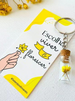 Cartão com chaveiro vidrinho e florzinha- setembro amarelo