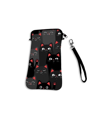 Bolsa case para celular com zíper gatinhos fofos preto gatos