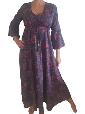 Vestido kaftan indiana em seda poliester tamanho único