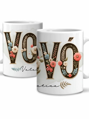 Caneca avó floral personalizada com nome modelo 11