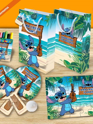Kit completo sacolinha 2 personalizado stitch praia