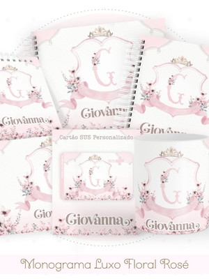 Monograma luxo floral rosê-combo maternidade+cartão sus 2907