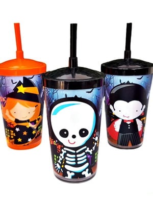 Copo com canudo halloween lembrancinhas halloween - 5 unid