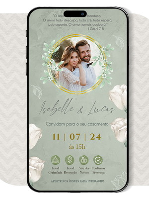 Convite casamento com foto verde oliva interativo pdf