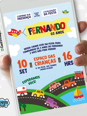 Convite digital interativo carrinhos