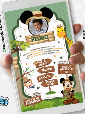 Convite safari do mickey digital interativo + salve essa dat