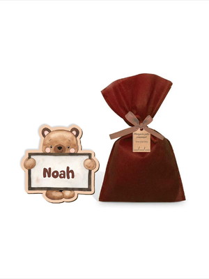 Imã urso plaquinha personalizado em mdf com saquinho e tag