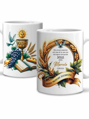 Caneca minha primeira eucaristia com nome e data modelo 1
