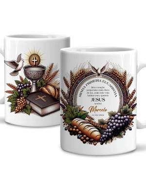 Caneca minha primeira eucaristia com nome e data modelo 2
