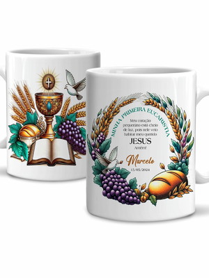 Caneca minha primeira eucaristia com nome e data modelo 4