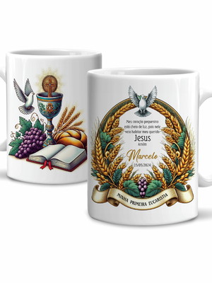 Caneca minha primeira eucaristia com nome e data modelo 6