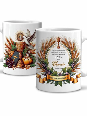 Caneca minha primeira eucaristia com nome e data modelo 7