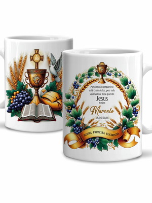 Caneca minha primeira eucaristia com nome e data modelo 8