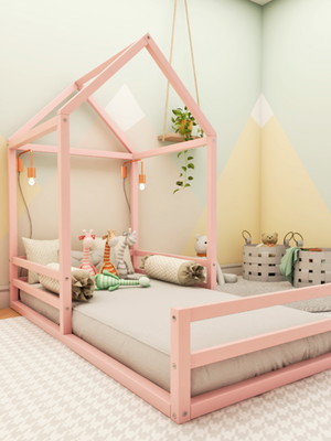 Cama infantil montessori maria solteiro limonada rosa