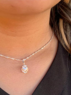 Conjunto colar e brinco pérola folheado a prata