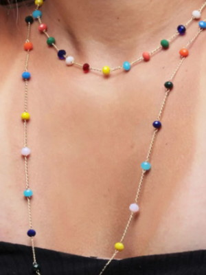 Colar e choker com miçangas cristais coloridas