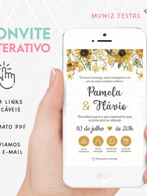 Convite digital interativo casamento amarelo girassol