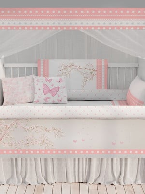 Kit de berço enxoval árvore floral borboletas rosas - kt511
