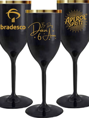 Kit 75 taça vinho borda metalizada personalizada