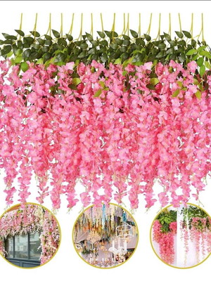24 galhos pendente cerejeira artificial rosa c/ folhagem