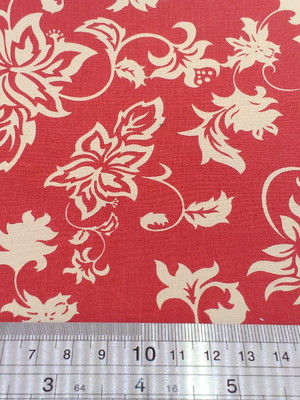 Tecido floral vermelho e bege - tricoline 100% algodão