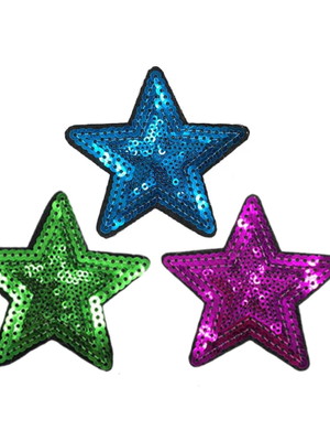 Estrela bordada com lantejoula colorida patch aplique 3 unid